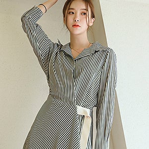 [마린엣보우] 스트라이프 랩 셔츠 원피스,원피스,여성원피스,여자원피스,30대원피스,40대원피스,50대원피스,데일리원피스,봄원피스,사랑스러운원피스,중년여성원피스,미시원피스,자연주의,