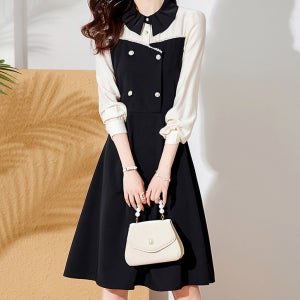 페이퍼먼츠 진주버튼 단정카라 하객룩 정장 원피스 01707 빅사이즈 포함 블랙 2XL