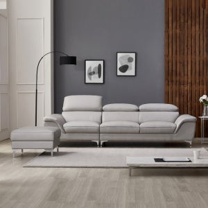 동서가구 캐니스 무빙헤드 4인용 천연면피가죽소파+스툴 DF918665