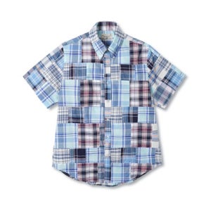 [반츠] BTB 마드라스 체크 패치워크 버튼다운 반팔 셔츠 - 블루 BTBTBST4LBL