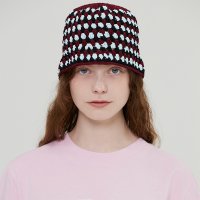 THE ROCKET 더 로켓 R HAND-MADE STRIPE KNIT BUCKET HAT BURGUNDY