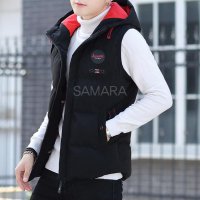 SAMARA 겨울 남성 롱 웰론 패딩 조끼 후드 털