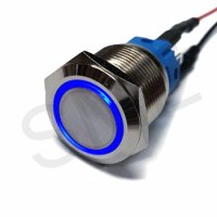 SM19B-BLUE 푸쉬,락 19파이 블루 LED 메탈 방수 스위치 12V