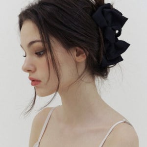[카인더베이비] double black ribbon hair claw ss 001