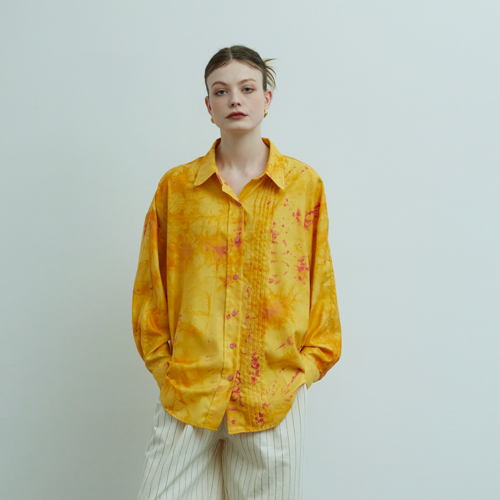 [쿠키시] Tie-dye Pin tuck blouse (orange)