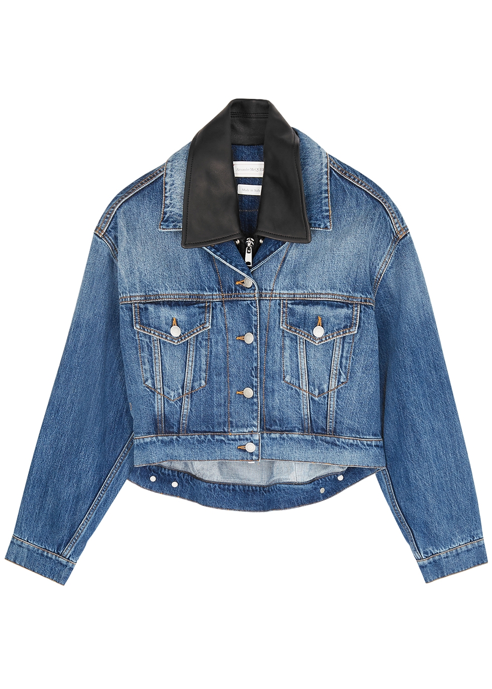 Blue denim and leather jacket female