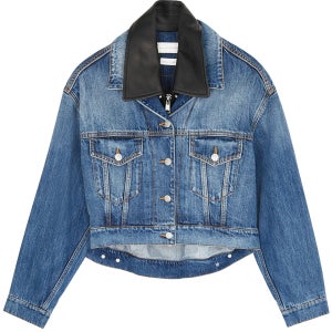 Blue denim and leather jacket female