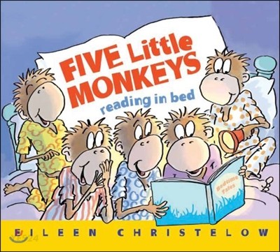 Five little monkeys reading in bed