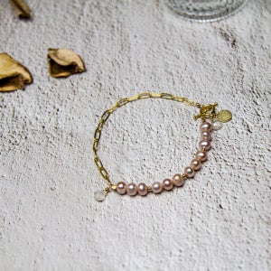 핑크 담수진주 하프체인 문스톤참 팔찌, 마이디어 my dear