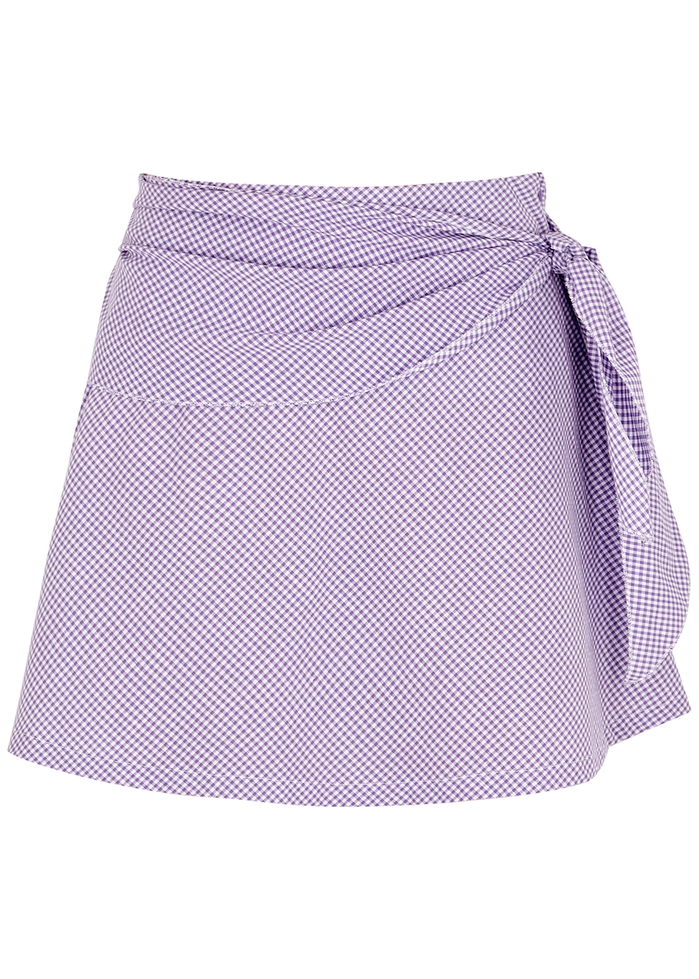 Vichy pink gingham cotton mini skirt female