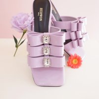 부티크헤르원 BONBON Ribbon Oblong Crystal Slipper 봉봉 리본 오블롱 크리스탈 슬리퍼 샌들 라이트퍼플 22