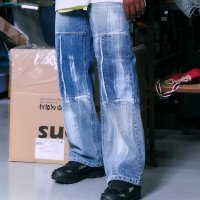 디메이든 SEPARATE CUTTING WIDE HAND BRUSHED DENIM PANTS