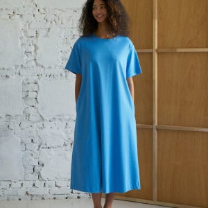 핸즈 아이즈 하트 Cutout T-Shirt Dress In Organic Blue Cotton