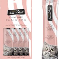 Fussie Cat Tuna with Salmon Puree Lickable Cat Treats 0.5온스 파우치 팩 4개