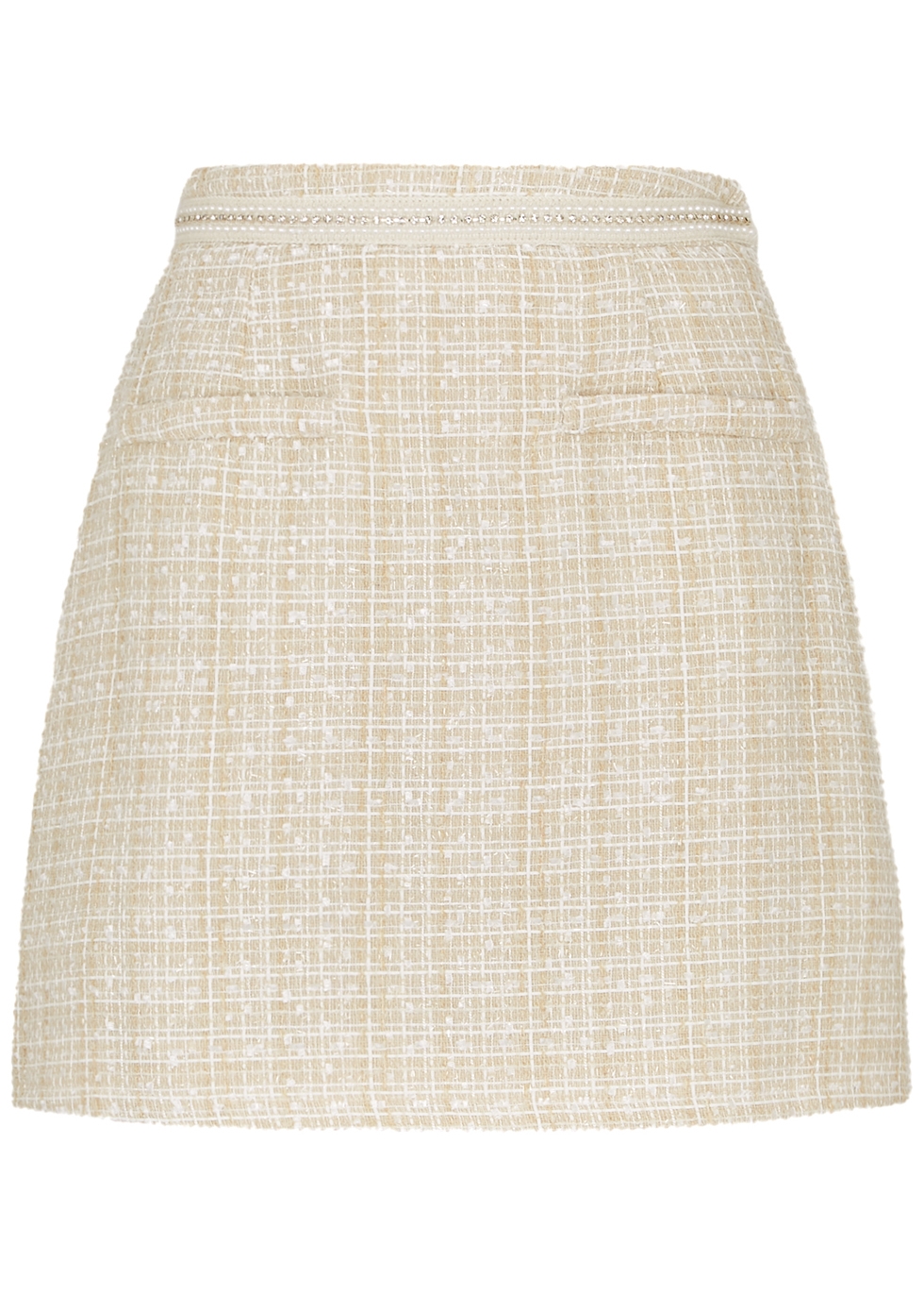 Oyster cream embellished bouclé tweed mini skirt female