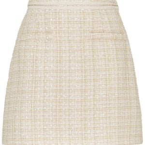 Oyster cream embellished bouclé tweed mini skirt female