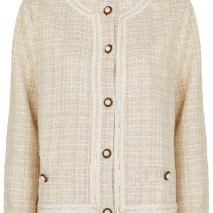 Oyster cream embellished bouclé tweed jacket female