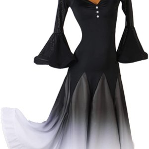 KZYTAMZ 여성 볼룸 댄스 드레스 모던 왈츠 표준 드레스 트럼펫 소매 그레이트 스윙 여름 대회 의상