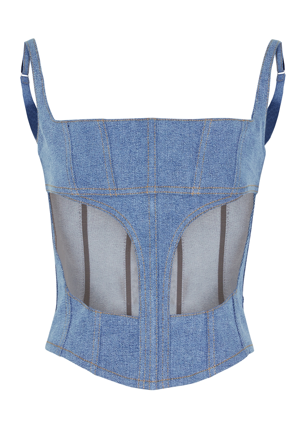 Illusion blue panelled stretch-denim corset top female