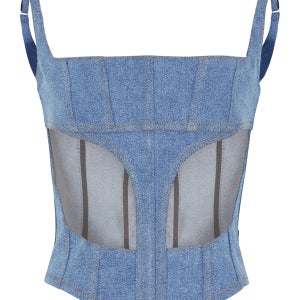 Illusion blue panelled stretch-denim corset top female