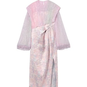 마메 쿠로구치 라일락 헤이지 플로럴 자카드 비대칭 드레이프 드레스 MM22SS-DR002