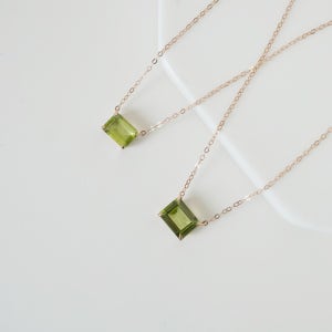 14k 천연 페리도트 사각 목걸이, 손수메이크