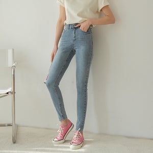 [기획]투버튼 하이웨이스트 스키니[데님,스키니,봄하의,간절기,77사이즈,30대여성의류,나들이룩]
