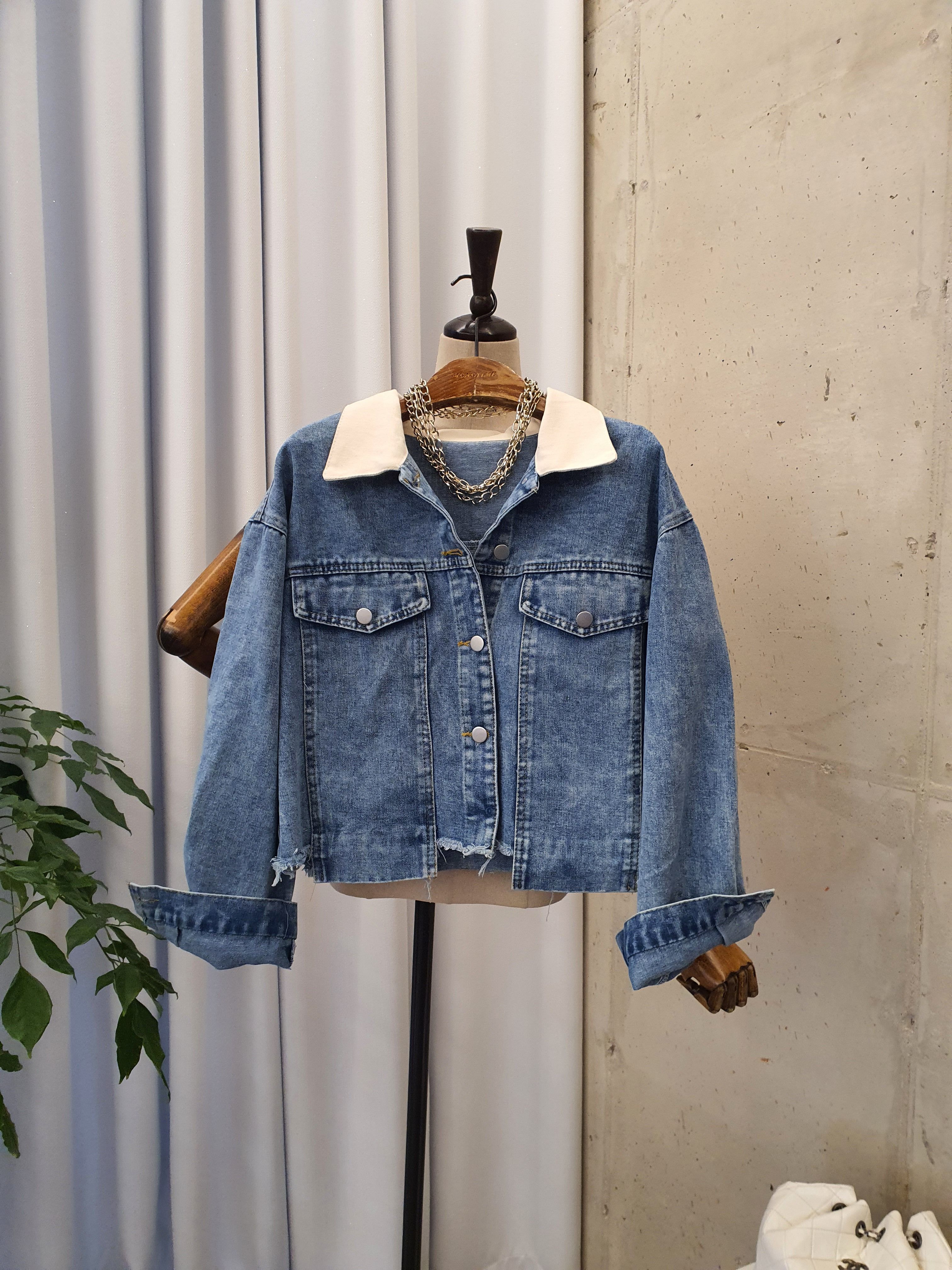 가을신상 타거 배색 카라 유니크 긴팔 청자켓