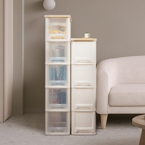 보노하우스 어반 우드상판 틈새 슬림 서랍장 4단 공간 수납장