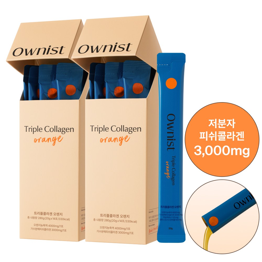 <b>오니스트</b> 트리플<b>콜라겐</b> 오렌지 저분자<b>피쉬콜라겐</b> 3000mg  14회분  280g  2개