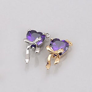 [7-4213-09] 팬던트(큐빅하트리본) 10x16mm 퍼플 (H) [1개,10개][[목걸이부자재,목걸이재료]]