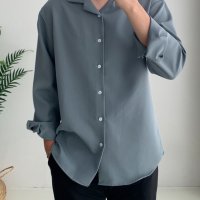 남자 오버핏 폴리 구김없는 오픈카라 셔츠