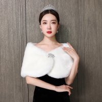 겨울 웨딩 드레스 숄 자켓 따뜻한 신부 볼레로 코트 다이아몬드 브로치 bridal