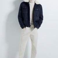 남성 ZARA 무스탕 스웨이드 겨울 바이커 청 자켓