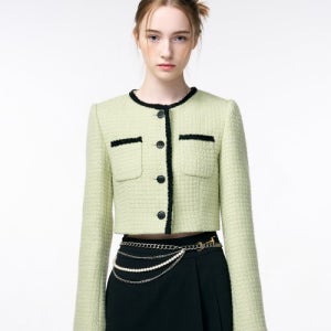 [에트몽] Trimmed Tweed Jacket  Light Green JK110RFF21