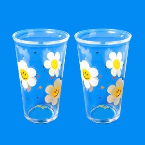 [글라스락X위글위글] 유리컵 - Smile We Love 2개 SET, 내열 유리컵 아이스 커피잔 집들이 선물