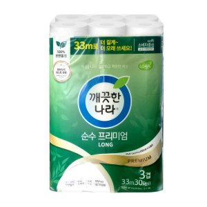 깨끗한나라 깨끗한나라 순수 프리미엄 화장지 3겹 30롤 1팩 33m /휴지/ 화장지