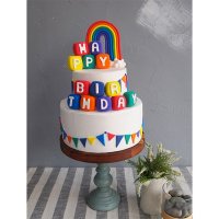 레인보우 생일축하 2단 클레이케익 생일웨딩파티모형케이크