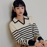 로라로라 COLLAR STRIPE KNIT BK IV