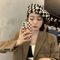 바둑판 격자 검은 베레모 무늬 팔각형 모자 가을과 겨울 Houndstooth