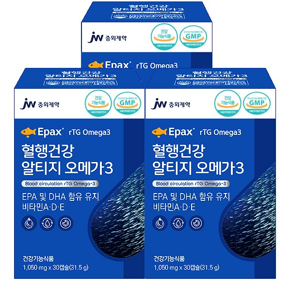 JW<b>중외제약 혈행</b>건강 rTG알티지 오메가3  30정  3개