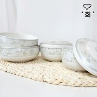 한일 희 도자기 반상기 6p 예단 한식기 제기세트 공기 대접 뚜껑 밥그릇 국그릇