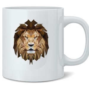 사자 얼굴 다각형 정글의 왕 그래픽 세라믹 커피 머그 찻잔