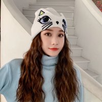 daol 고양이 니트 모자 가을 겨울 양모 비니 귀여운 레이저 귀 스컬리스 Gorros 여성