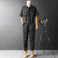 남자와이드여름점프수트 반팔반바지린넨점프수트 워크슈트 JUMPSUIT