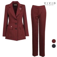 비비드시크릿가너 VIVID SET 여성 롱스트라이프2 정장자켓 일자팬츠 세트