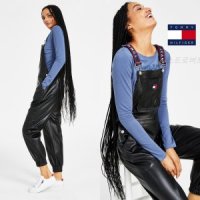 타미힐피거 TOMMY HILFIGER Faux-Leather Overalls 여자 인조 가죽 멜빵 바지 팬츠 바지 14635784