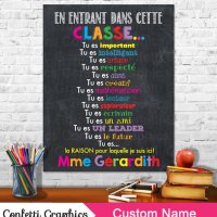 FRENCH FRANCAIS 이 교실 규칙을 입력할 때 교사 감사 사인 포스터 영감을 주는 교실 칠판 W  커스텀 이름