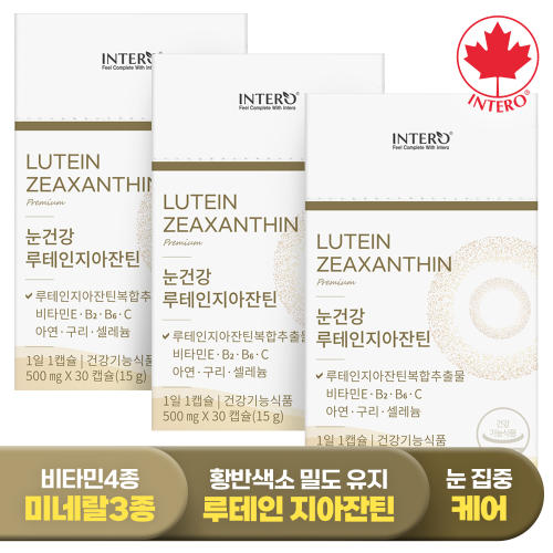 [인테로] 눈건강 <b>루테인</b> 지아잔틴 30캡슐 X 3박스 (3개월분) 비타민E B C 아연