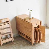 접이식 원목 테이블 확장형 수납 벽 식탁 의자 세트